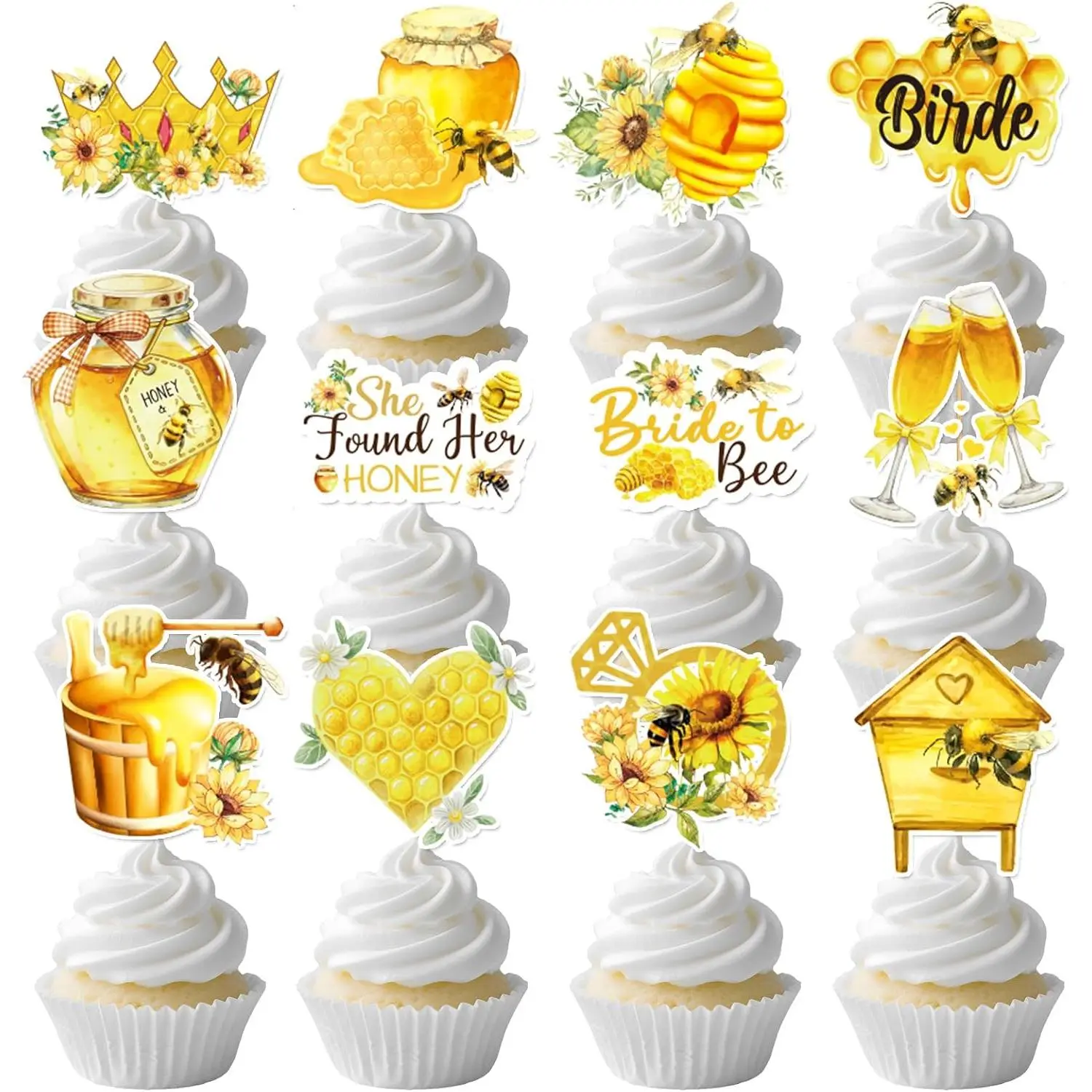 She Found Her Honey Bridal Shower Decor, 24PCS Honey Bride to Bee Cupcake Toppers Party Decorations, Bee Bridal Shower Decoration for Engagement Wedding Bachelorette Supplies