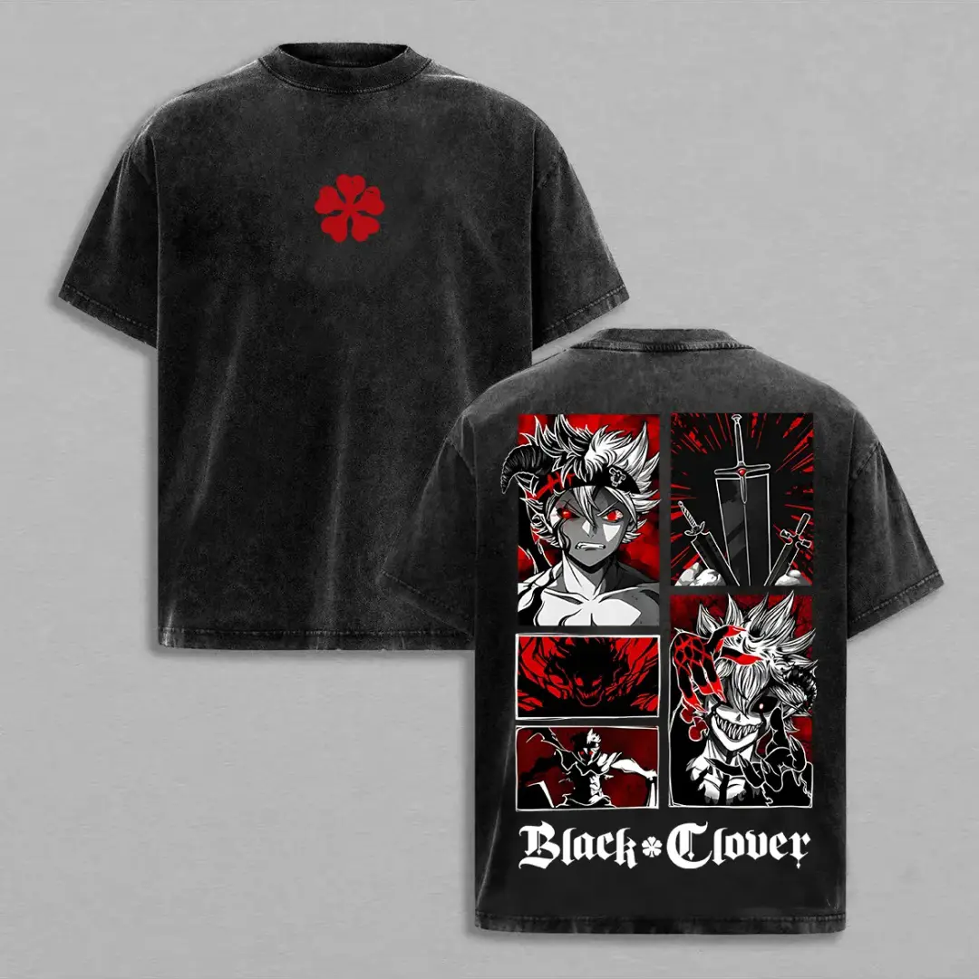 Retro Vintage Limited Edition Human Devil Asta - Black Clover Anime Double Printed Oversize Lightweight Acid Washed Tee, Gift For Anime Clothes Cotton