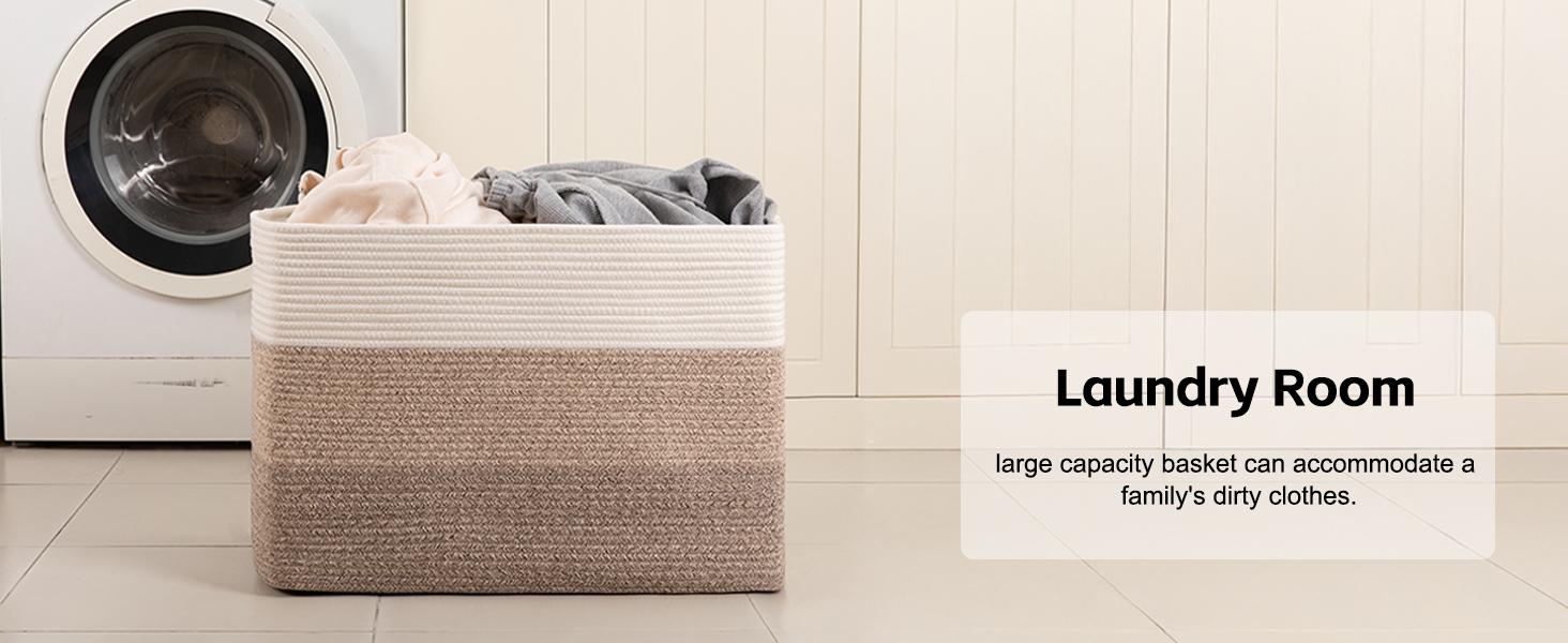 Extra Large Blanket Basket, Rectangle Woven Cotton Rope Storage Basket,Used for storing Dirty Clothes, Stuffed Animal Toy Storage for Living Room,Kids Room,25" x 17" x 16", decorative organizer box