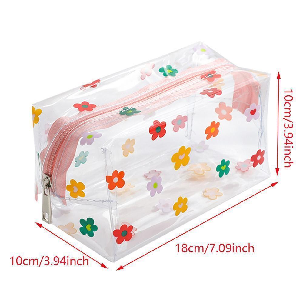 3pcs Transparent Flower Makeup Bag, Summer Floral Pattern Clear Cosmetic Bag with Zip, Portable Makeup Organizer Pouch, Multifunctional Waterproof Toiletry Bag