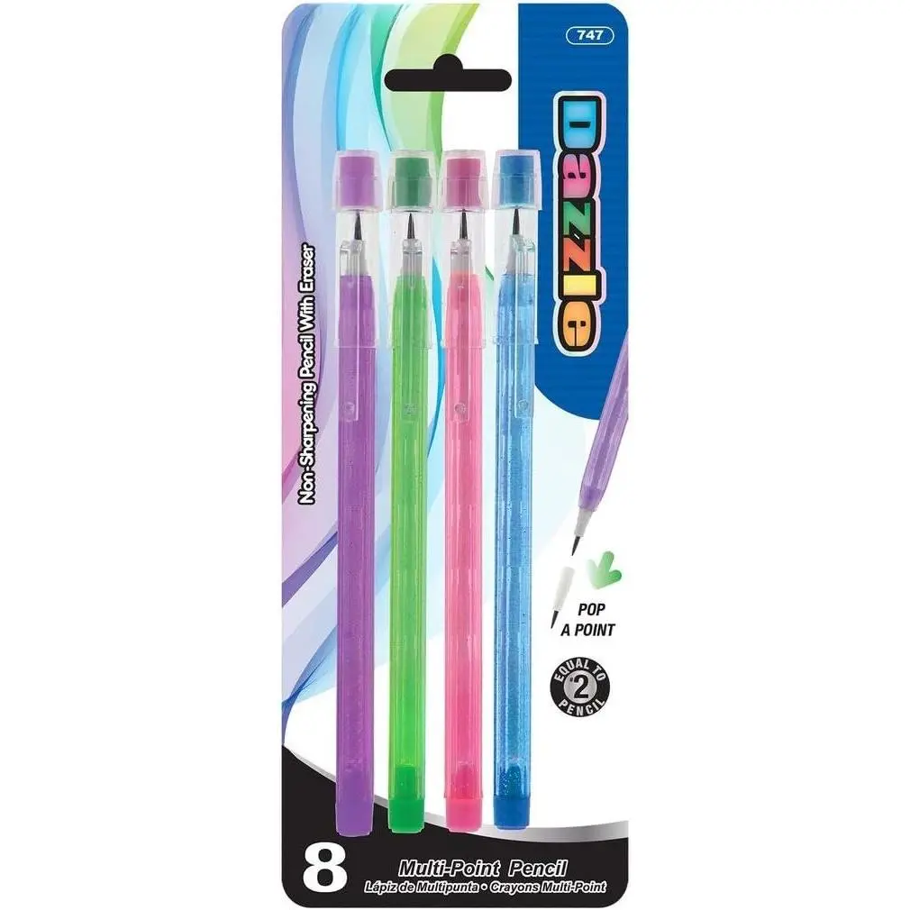 Transparent Push-A-Point Pencil, , 10 Per Pack (747-24P) | Stacked-tip no-sharpen pencils, dazzle designs, school, tests, notes, pop-a-point system