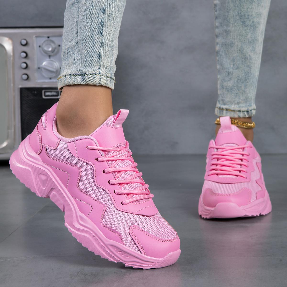 Women's Solid Color Casual Sneakers - Breathable Sneakers with Thick Sole, Low-top Lace-up Walking Shoes, EVA Sole, Fabric Lining - Cortable Ankle Sock Shoes for Fitness and Walking, Fashionable Shoes for All Seasons - For Women .
