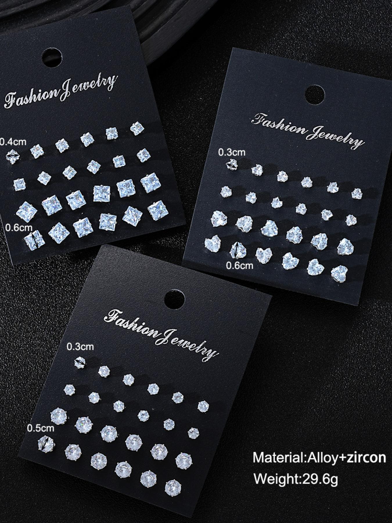 Fashion Minimalist Artificial Zircon Heart/Round/Square Shape Stud Earring Set, Gender Neutral Jewelry Gift for Graduates, Men and Women Ear Accessories, Stud Earrings