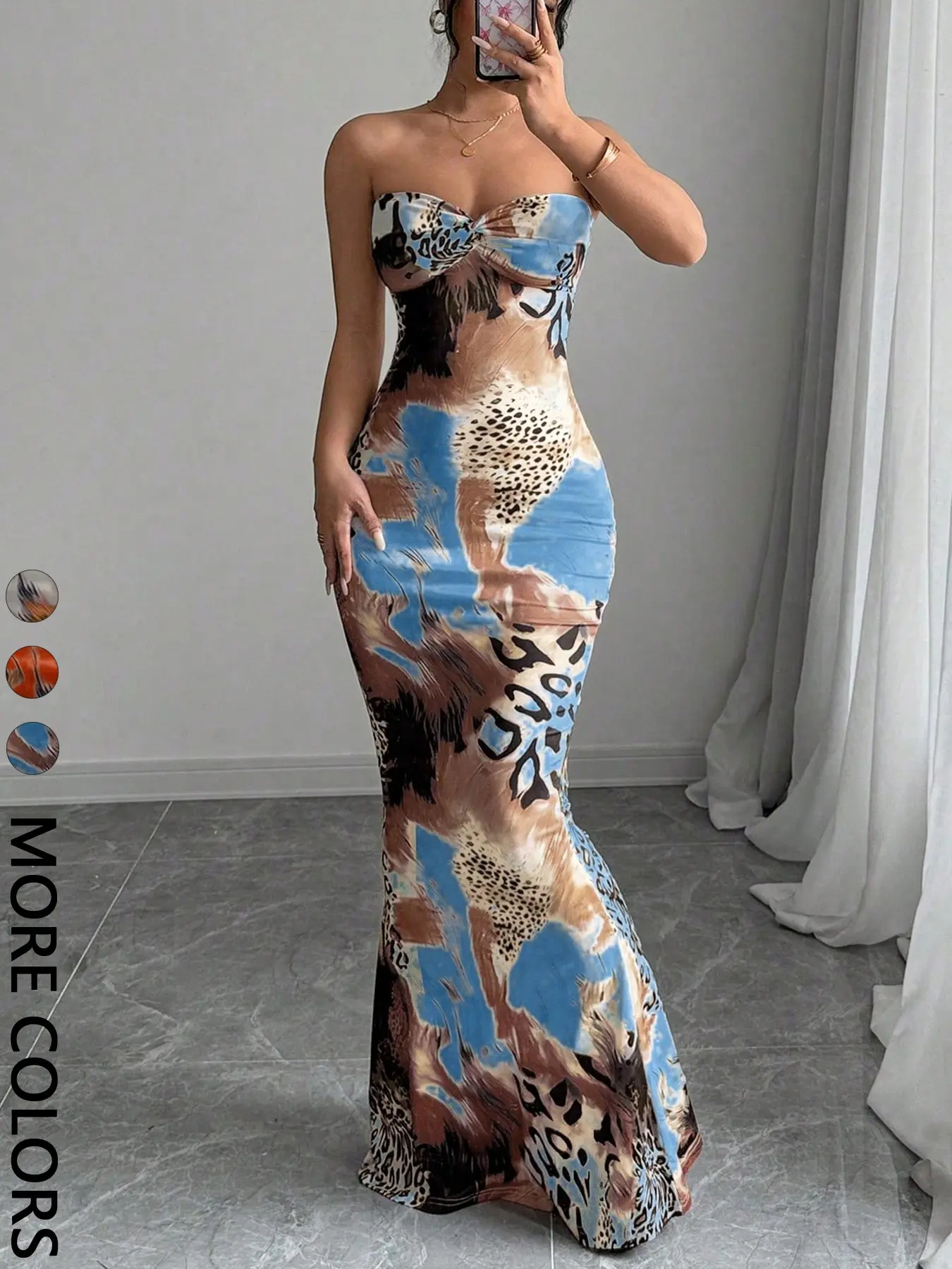 Women's Leopard-Print Dress with Sleeveless Ruched Bust and Fishtail Skirt, Long Party Gown, Elegant Animal-Print Evening Dress, Chic, Evening Party Dresses, Evening Formal Wear, Dress Up Gown