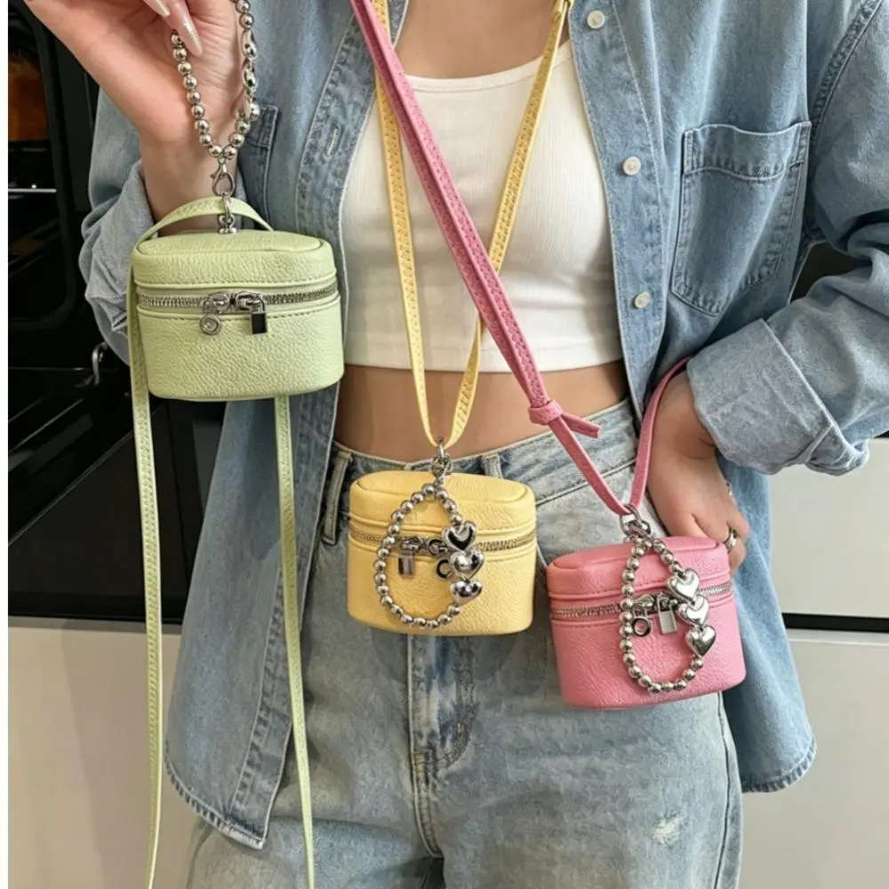 Mini Box Crossbody Bag for Women, Coquette Plaid Pebble PU Leather Multi-Pocket Purse with Heart Bead Chain, Creative Design Bag & Casual Shoulder Sling for Date Night, Fashionable Bags, Multi-Pockets