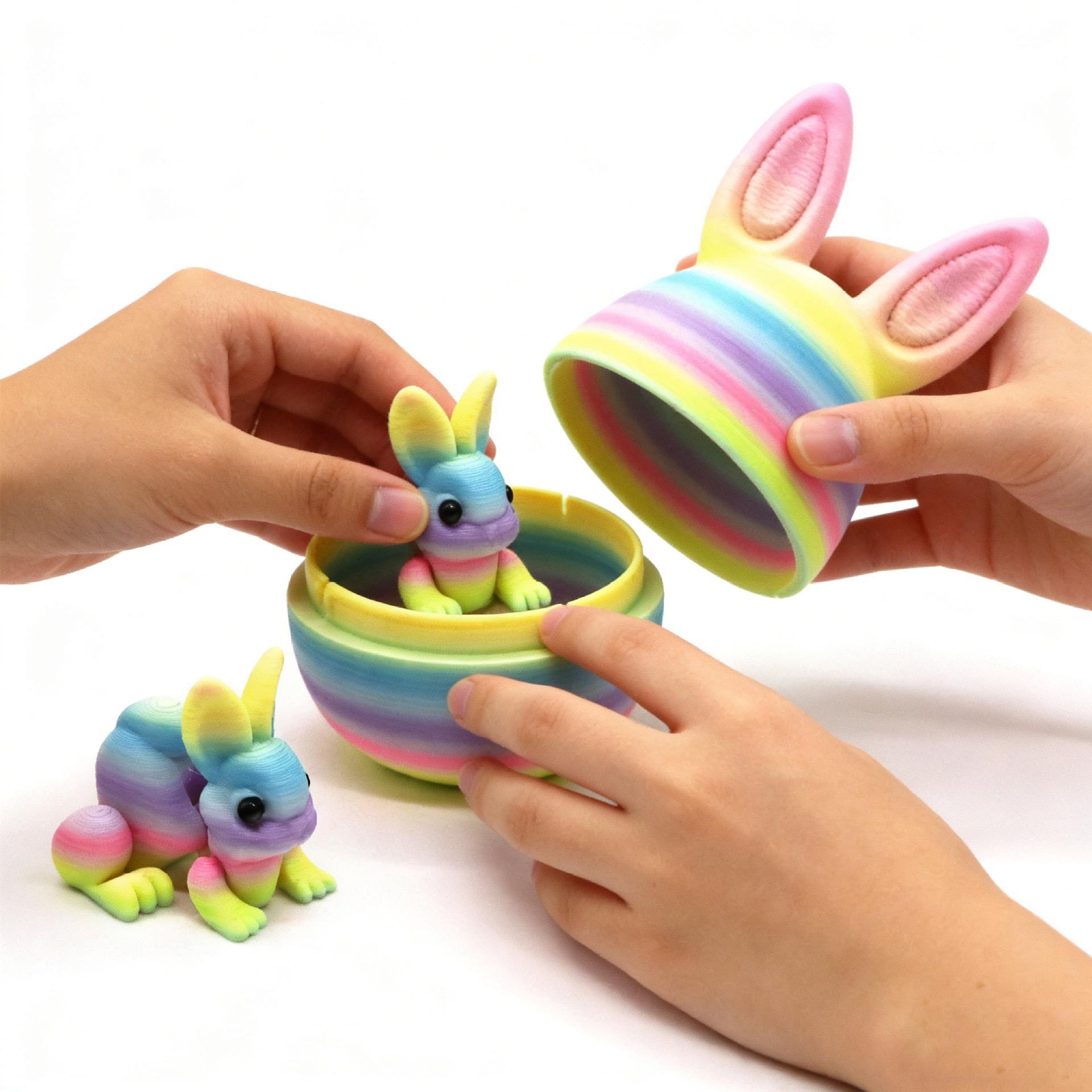 3D Printed Easter Eggs with Bunny Inside,Easter Basket Stuffers,Articulated,Flexible,Easter Gifts Home Executive Desk Decor,Easter Surprise Rabbit Eggs