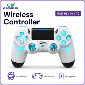 GAMINJA Wireless Game Controller with Six-Axis Gyroscope, Dual Vibration Speakers, Compatible with Ps4/ps4 Slim/ps4 Pro/PC, Light Effects, Playstation Accessories, Premium Gaming Controllers, Wireless Gamepad