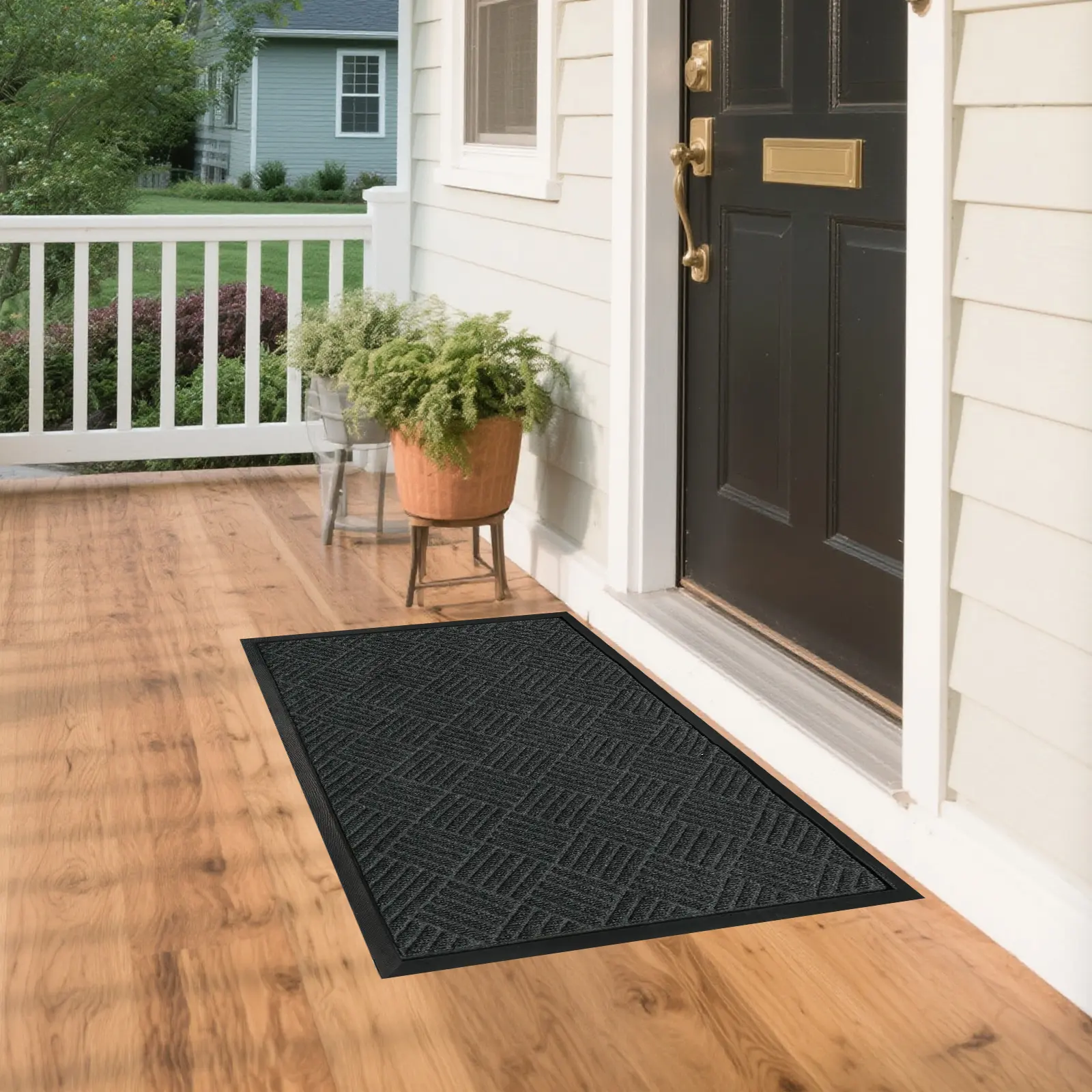 Non-Slip Diagonal Grid Rubber Floor Mat 60x90cm - Waterproof Indoor Outdoor Entryway Kitchen Bathroom Mat