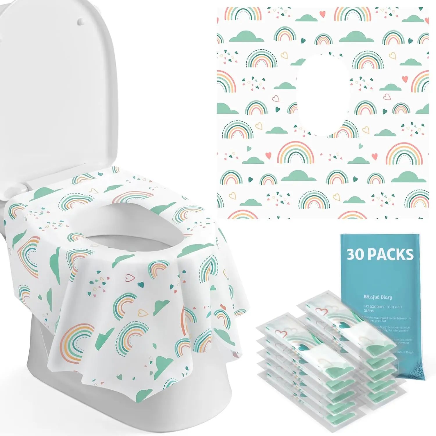 Disposable Toilet Seat Covers (30 Pcs), Large Waterproof Home Bathroom Supplies for Toddlers, Travel & Potty Training Use