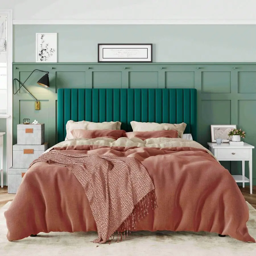Twin/Full/Queen/Bed Frame, Velvet Upholstered Platform Bed With Adjustable Vertical Channel Tufted Headboard, Mattress Foundation With Strong Wooden Slats, Box Optional, Teal