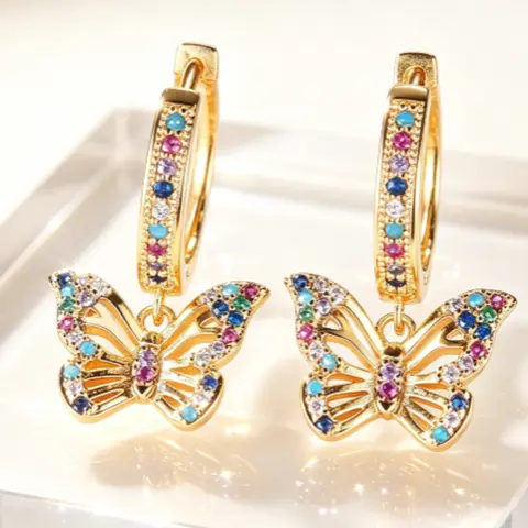 Luxurious Synthetic Diamond Butterfly Pendant, Boho Geometric Design, Perfect for Weddings and Parties, Shining Earrings
