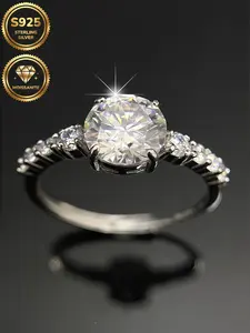 Lab-Grown Moissanite Ring, Four Prong Design, S925 Sterling Silver, Perfect Gift for Women, Birthday, Mother's Day, Christmas, Wedding Accessory