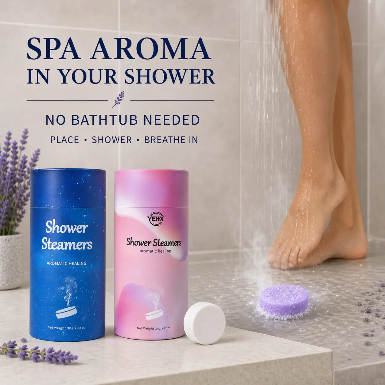 8-Piece Shower Steamers Set, Rose & Lavender Scented, No Bathtub Needed, Perfect Gift for Christmas & Valentine's Day