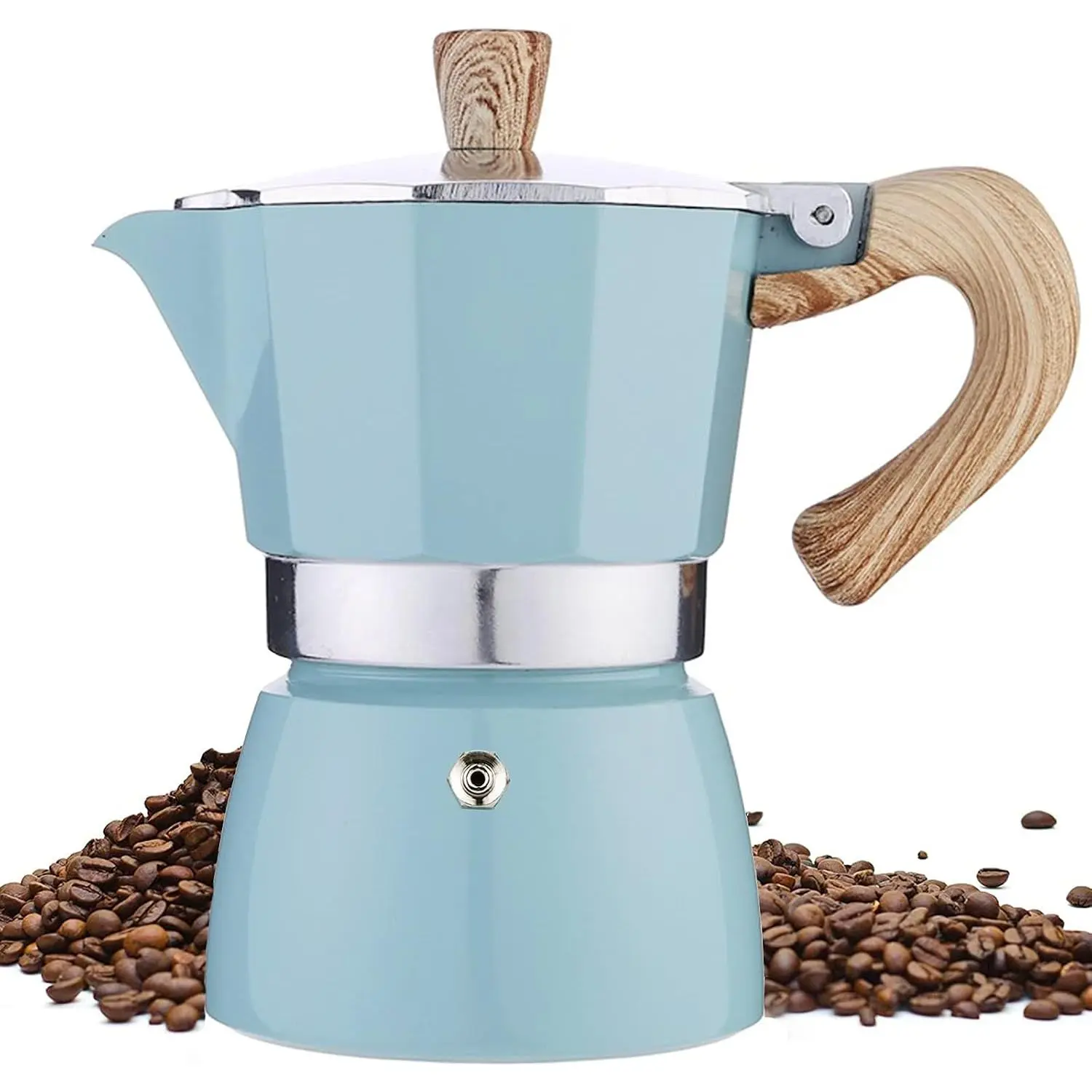 Moka Pot - Stovetop Espresso Maker 3 Cup/5 OZ Italian Coffee Maker Camping Coffee Pot Manual Cuban Coffee Percolator for Cappuccino or Latte- Blue