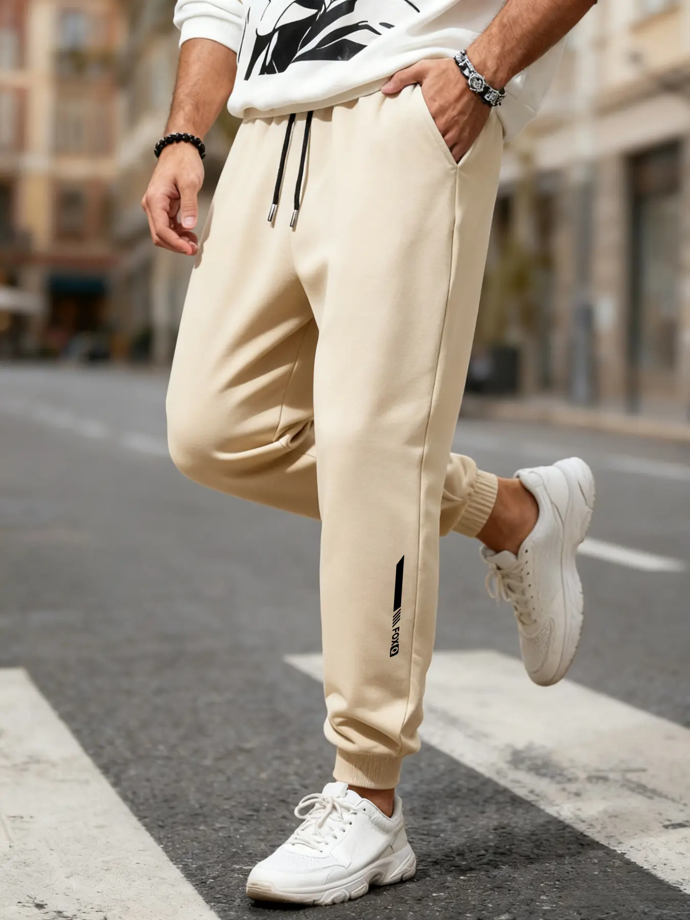 Men's casual jogging pants, waist elastic drawstring and ankle fold - letter print design, men's knitted pants, ankle binding sports pants, college style sweatpants, suitable for gym, running, sports and daily wear (universal throughout the year)
