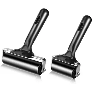 2Pcs 4 Inch & 2.2 Inch Hard Black Rubber Brayer Rollers for Printmaking