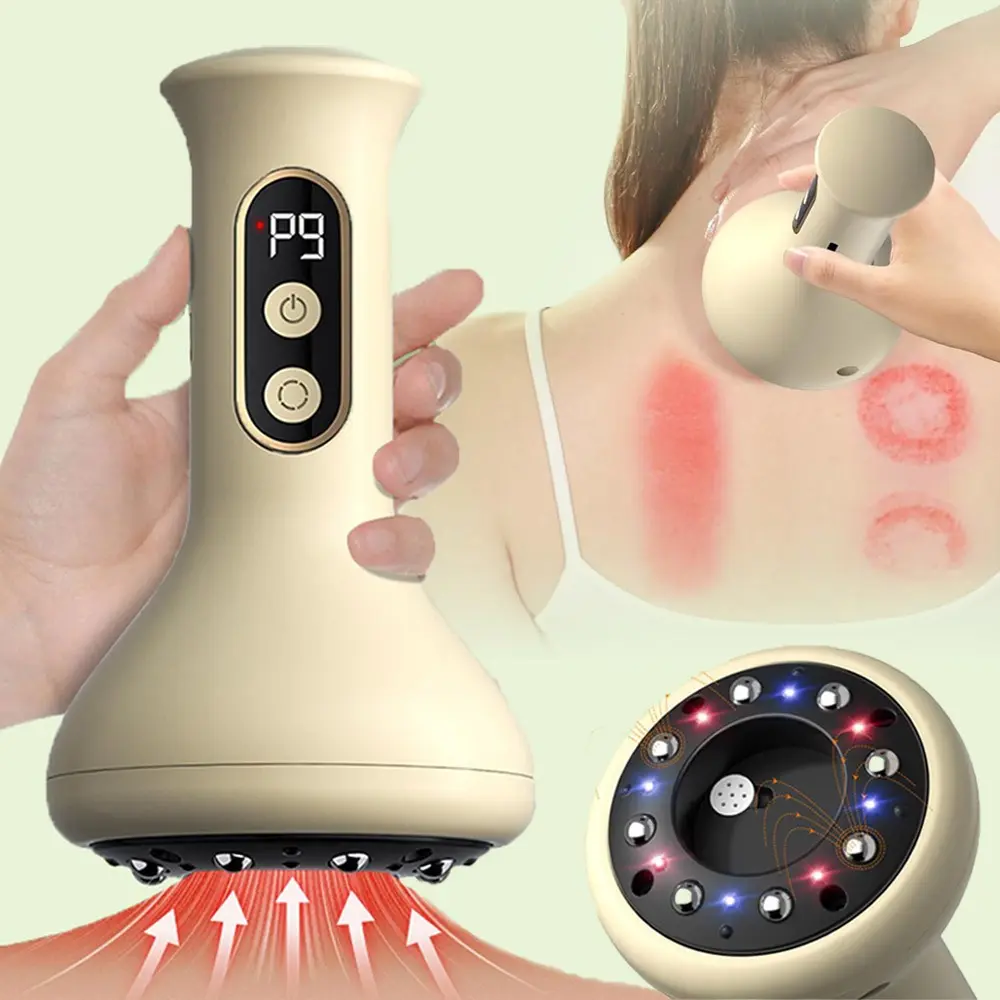 Body Cupping Massager, 9-level Adjustable Red Light Heating Vacuum Scraper, Household Body Shaping Massage Relaxation Tool for Belly Neck Back Leg Arm, USB Rechargeable, Comfort