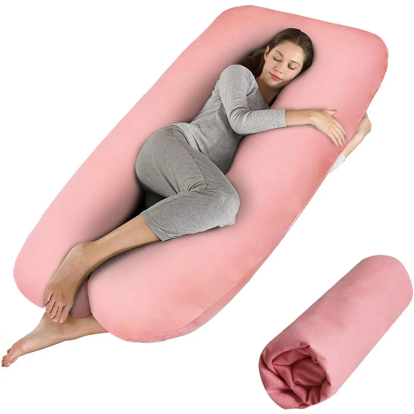 Pregnancy Pillow Cover (ONLY Pillowcase) - U Shaped Pillow Case - Maternity Body Pillow Cover - Removable Soft Cotton Cover (Pink)