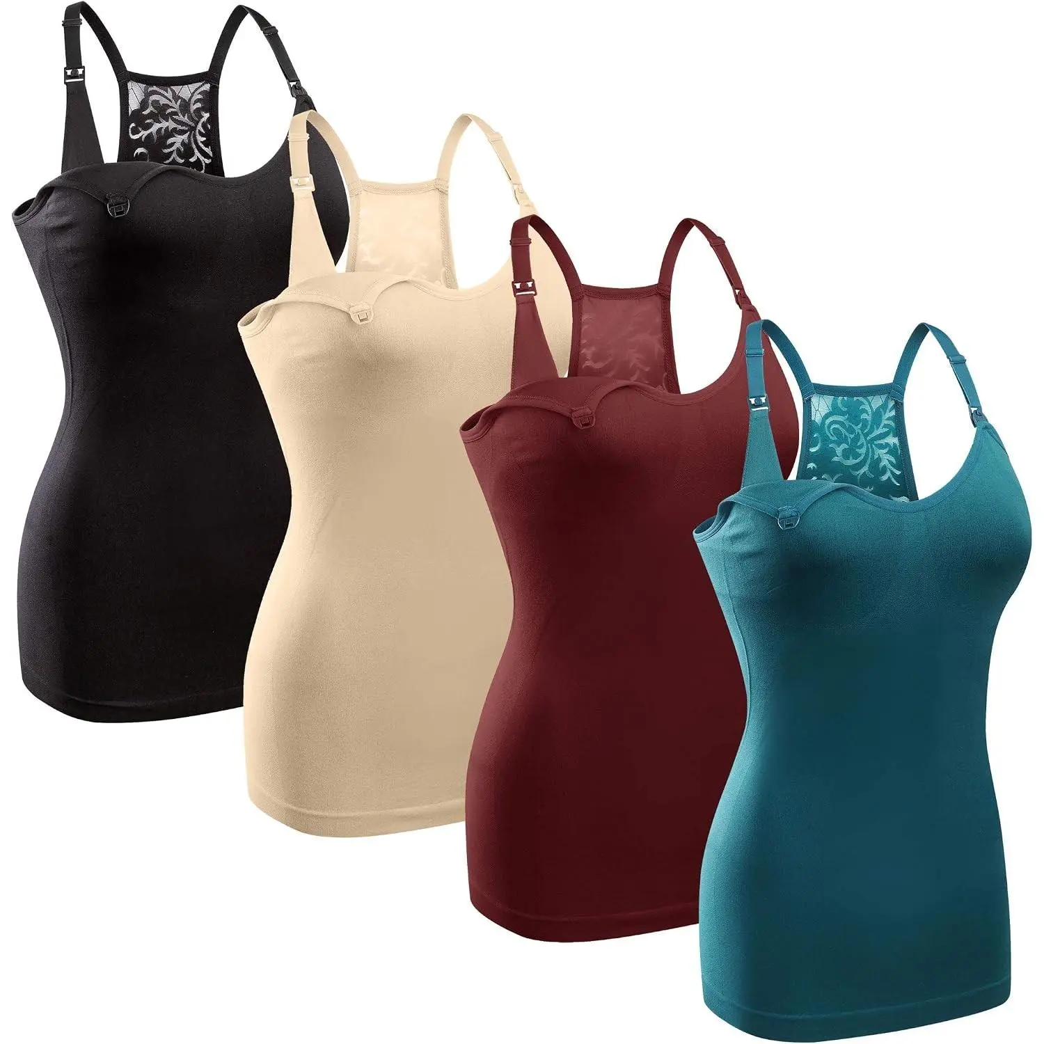 4Pack Women's Nursing Tank Top Cami Nursing Maternity Bra Breastfeeding Shirts with Adjustable Straps