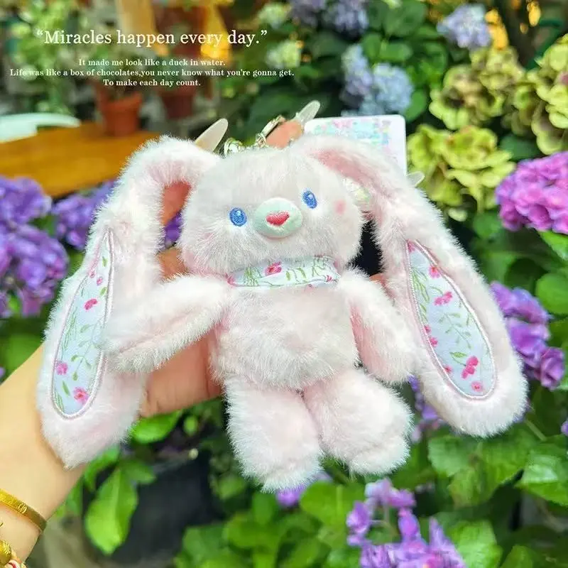 Cute Fluffy Bunny Plush Doll, Floral-Print Big-Ear Rabbit Stuffed Toy, Soft Aesthetic Plushie, Kawaii Gift for Girls, Home Sofa Decor