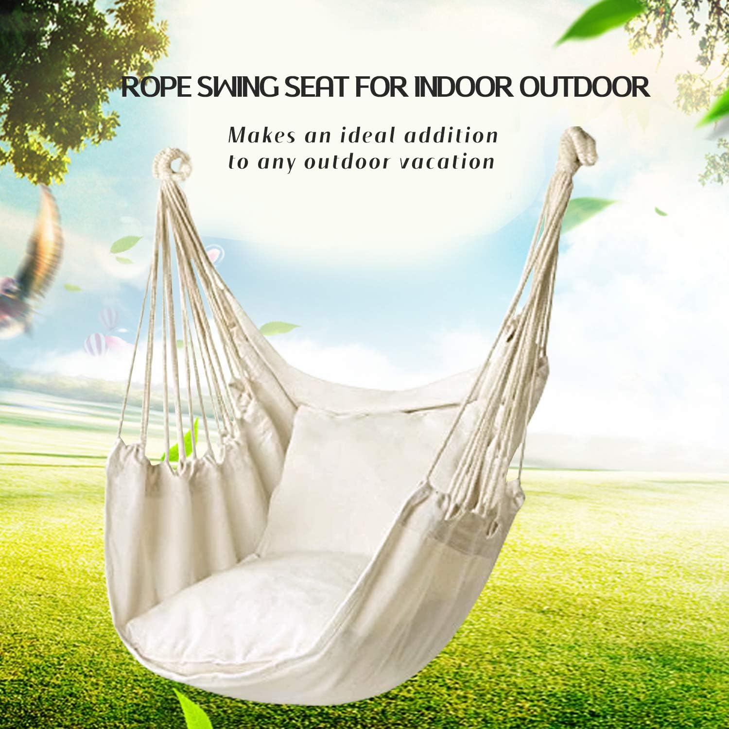 Hammock Chair Hanging Rope Swing, Max 300 Lbs, Quality Cotton Weave, Suitable for Indoor & Outdoor Use, Perfect for Home, Bedroom & Yard - Minimal Hammock Chair Hanging Rope Swing, Max 300 Lbs, Quality Cotton Weave, Suitable for Indoor & Outdoor Use, Perfect for Home, Bedroom & Yard - Minimal