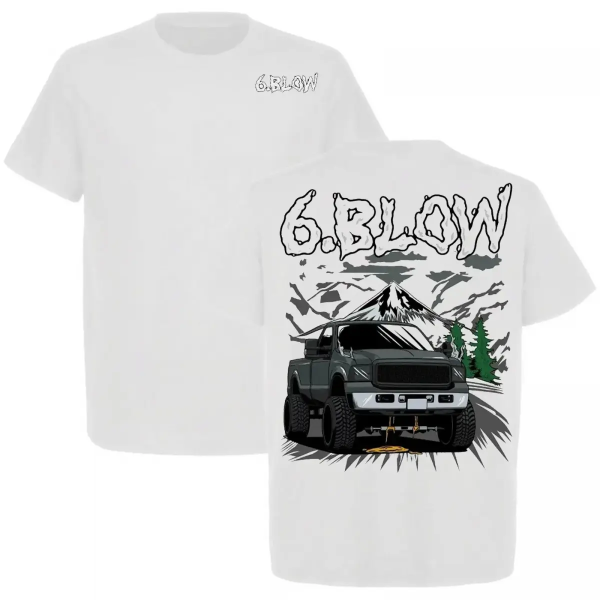 6.Blow 6.0L Powerstroke T-Shirt For Truck & Car Enthusiast – Unisex Casual Crewneck 100% Cotton, Made in USA, Engine Graphic Streetwear Tee, Automotive Fan Gift, Oversized Summer Verano T-Shirt