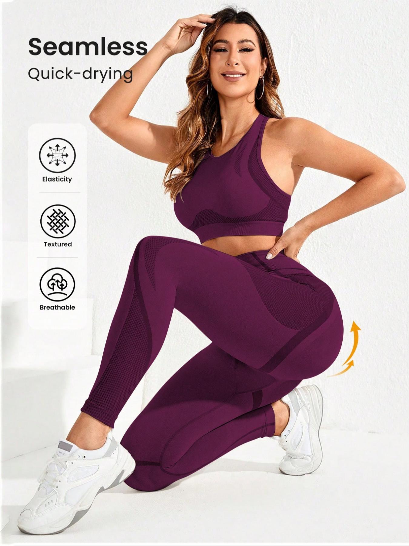 Women's Round Neck Crop Tank Top & High Waist Leggings Tracksuit Set, Sporty Breathable Comfortable Outfits for Yoga Gym Workout Running, Ladies Sportswear for All Seasons, Fitness Clothes, Activewear Clothing