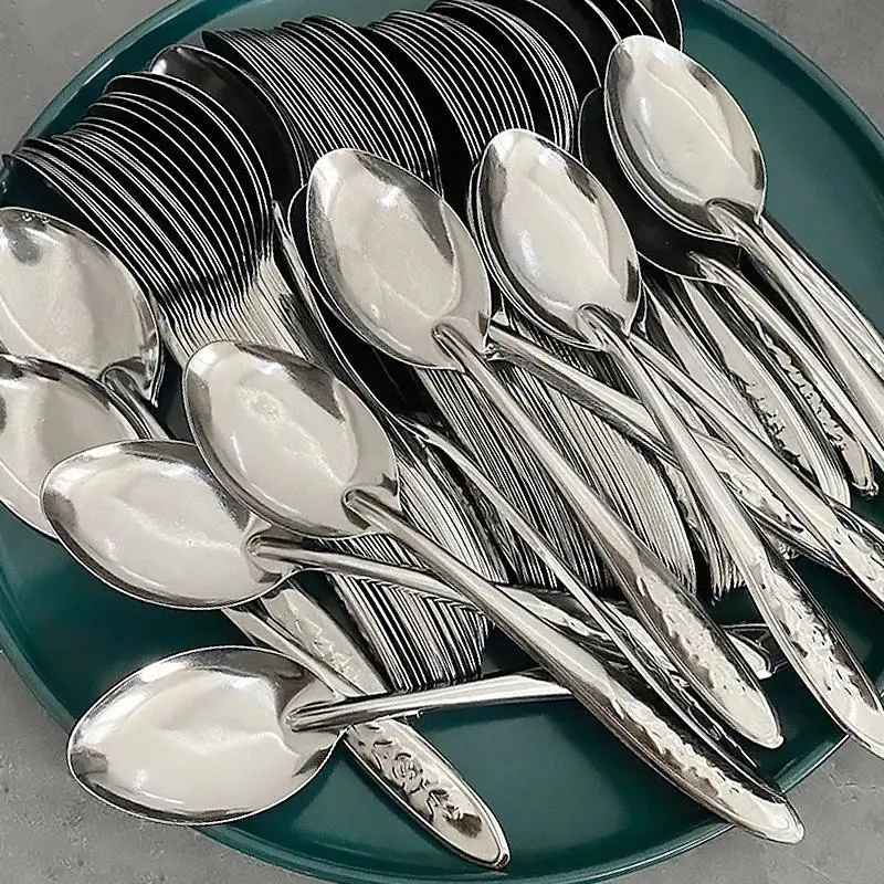 30/20/10/5pcs Silver Stainless Steel Spoon Soup Spoons Ice Cream Dessert Watermelon Long Handle Scoops Kitchen Tableware Gadget