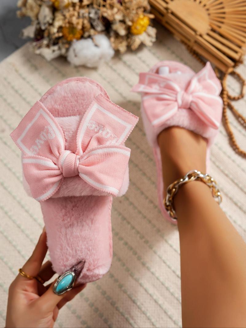 Women's Plush Anti-Slip Home Slippers, Bowknot Cherry Decorations, Textile Upper, All Seasons Comfortable Shoes, Christmas Gifts For GF, Bowknot Design Slippers Women's Plush Anti-Slip Home Slippers, Bowknot Cherry Decorations, Textile Upper, All Seasons Comfortable Shoes, Christmas Gifts For GF, Bowknot Design Slippers