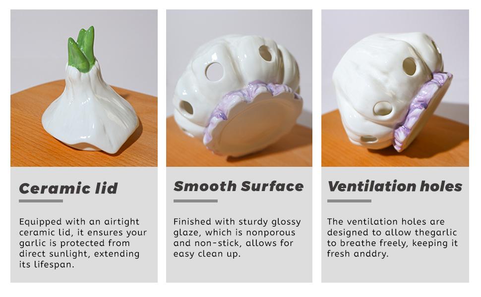 Large Garlic Storage with Lid |   6.7x5.3Inch Modern Ceramic Garlic Keeper Container |   Stylish and Breathable Design for Freshness Preservation |   Perfect for Kitchen Countertop and Refrigerator