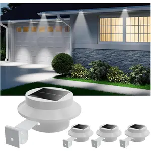 4 Pack White Solar Powered Gutter Lights Outdoor Decorative Waterproof Led Fence Lamp for Lighting Railing, Outside Wall, Deck, Garden, Path, Backyard, Sidewalk, Yard, Patio, No Drilling Installation
