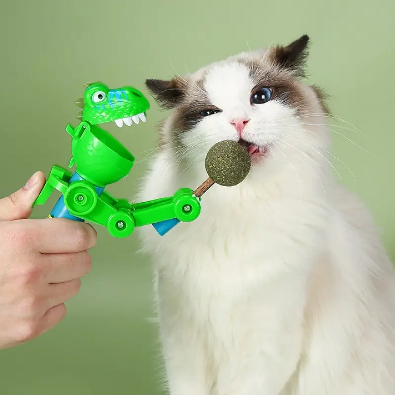 Squeeze & Chase Retractable Pet Lollipop – A Tasty Treat That Hides, A Thrilling Game That Never Ends Teaser Pet cat mint toys, dinosaur lollipop toys, cat teasing cat candy eating robot