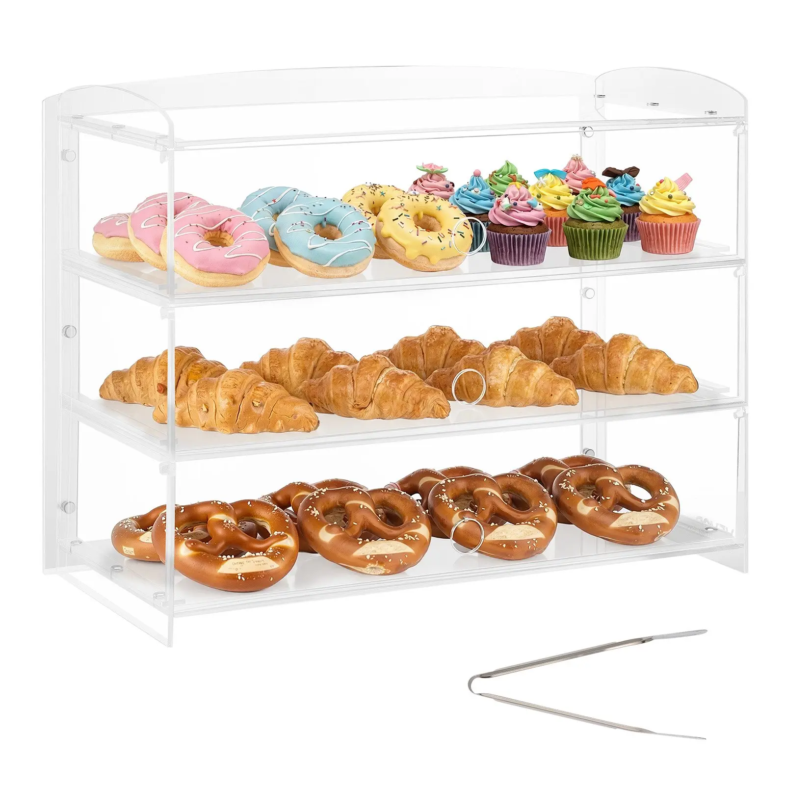 VEVOR Bakery Display Case, 3-Tier Commercial Countertop Pastry Display Case, Clear Acrylic Bread Box for Kitchen, Party Cake Cabinet with Flip-Up Door for Cookie Dessert Donut Bagel, 19" x 9.1"x 15"