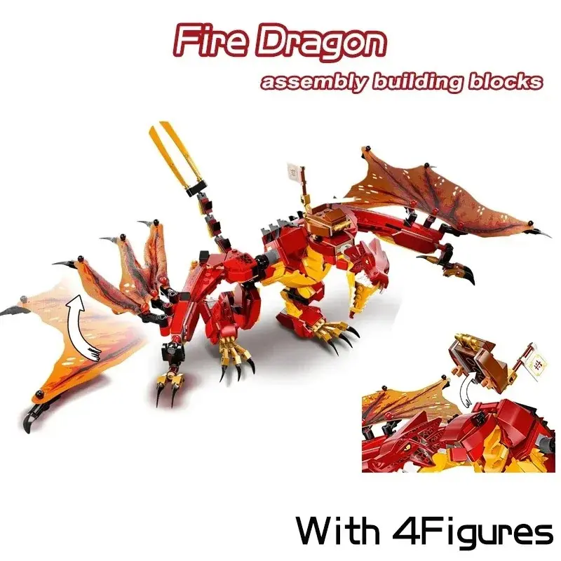 Unisex Interlocking Fire Dragon Attack Classic Model Building Kits, 601pcs ABS Plastic Building Blocks Toys, Dragon Figures Birthday Gift for Ages 6+