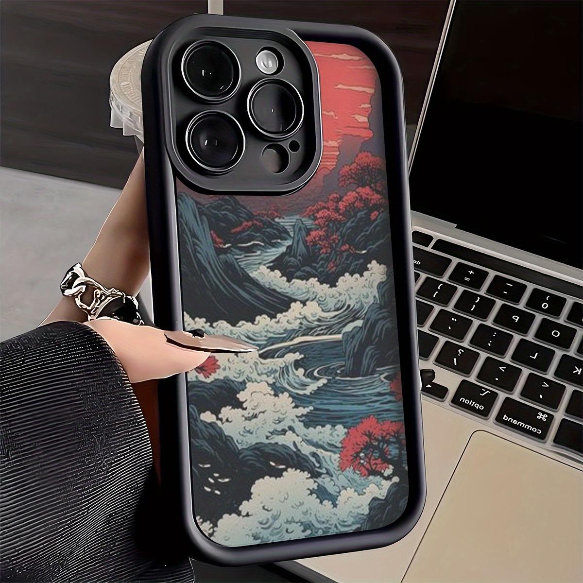 A Soft Matte Shock-Resistant Cover Featuring a Japanese Wave Pattern, Designed for iPhone 17 E Air Pro ProMax iPhone16 15 14 Plus 13 12 Mini 11 X XS XR, Crafted from Flexible TPU Material with