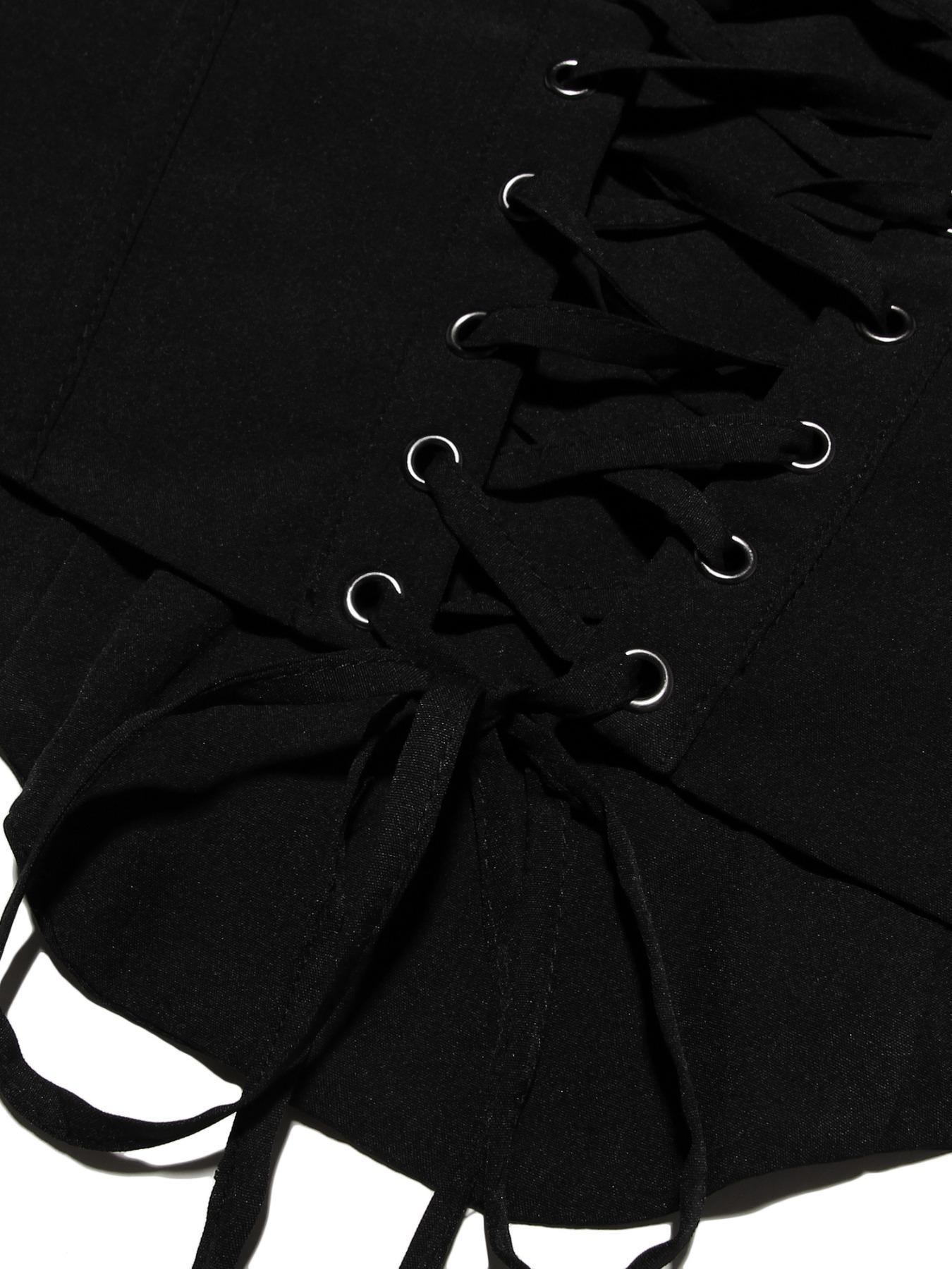 Women's Plain Backless Lace Up Grommet Eyelet Tube Top, Asymmetrical Hem Strapless Top for Daily Wear Party, Ladies Clothes for All Seasons