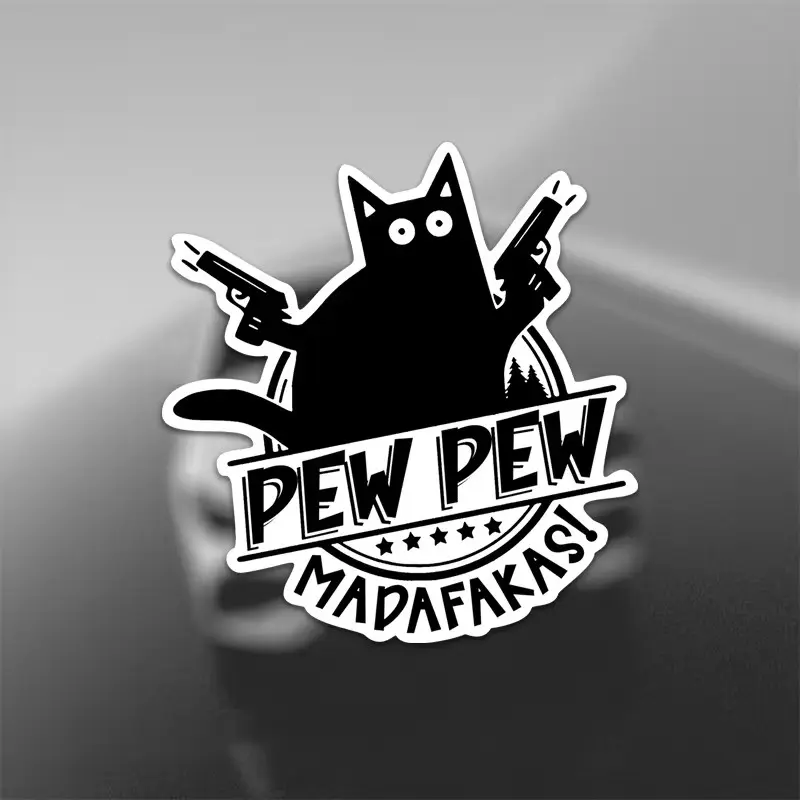 Funny Pew-Pew Madafakas Cat Vinyl Sticker, Humorous Decal for Car, Laptop, Water Bottle, Phone, Bumper, Party, Home Decor