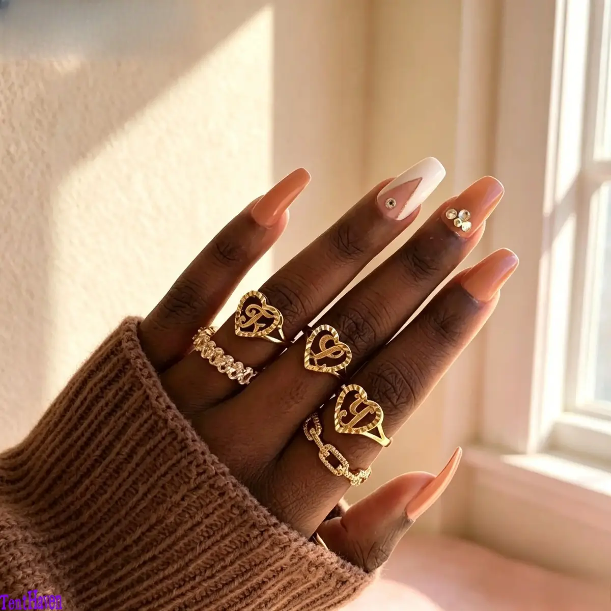 Women's Unisex Gold-Tone Heart Initial Ring - Minimalist Open Cuff Adjustable A-Z Letters Band, Personalized Stackable Heart Signet Jewelry for Daily Wear