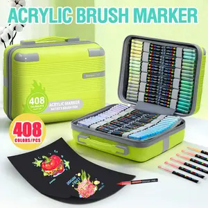408 Color Acrylic Paint Marker Set, Portable Handheld Case, Waterproof Fast-Drying Markers, DIY Art Supplies, Student Office Tools