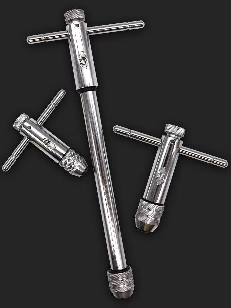 Hand Tap Wrench M3-M12 Adjustable Ratchet Tapping Handle T-Type Flat Wrench Manual Tapping Accessories