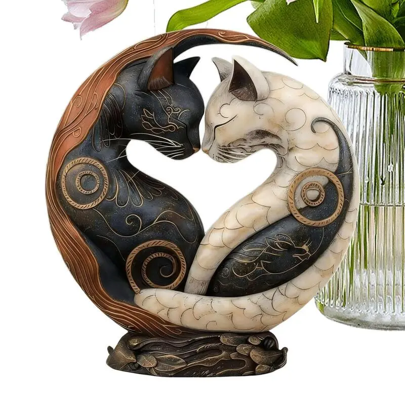 3D Black and White Cat Yin Yang Art Desk Decor for Home Decor & Cat - Lover, Exquisite Resin Kitten Desktop Decoration, Gifts for Women Men Cats Lover,Intricate Resin Cats Desk Decor