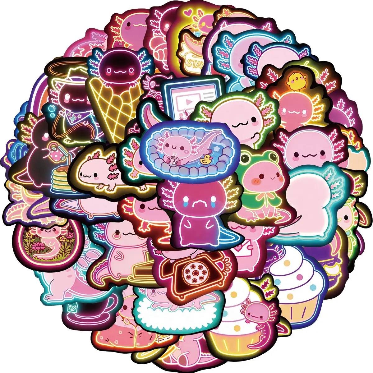 S260528036093 Axolotl Stickers,50 Pcs Cute Axolotl Vinyl Waterproof Stickers for Water Bottle,Laptop,Phone,Skateboard,School Supplies,Kids Teens Girls
