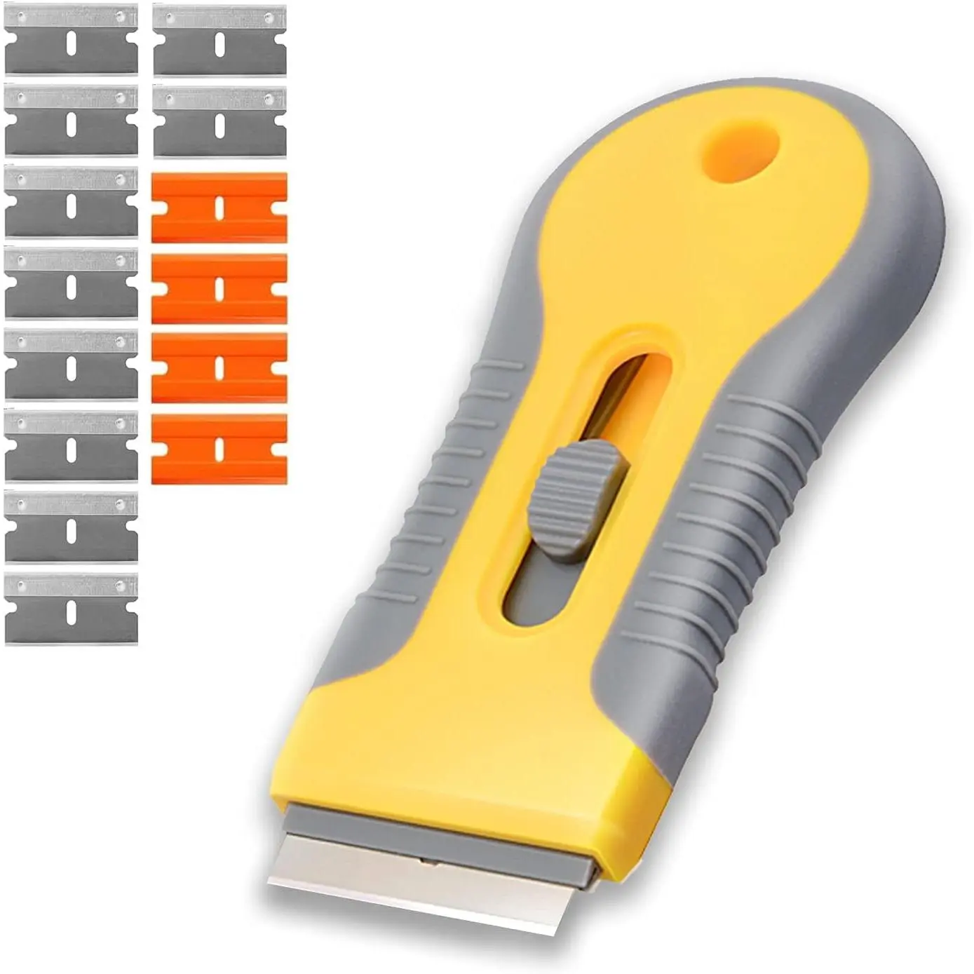 Razor Blade Scrape with 15pcs Extra Blades, Scraper Tool, Razor Blade Retractable, Paint Stripping Tool, Cleaning Tool for Removing Labels, Stickers, Decals, Paint from Glass and Stovetop
