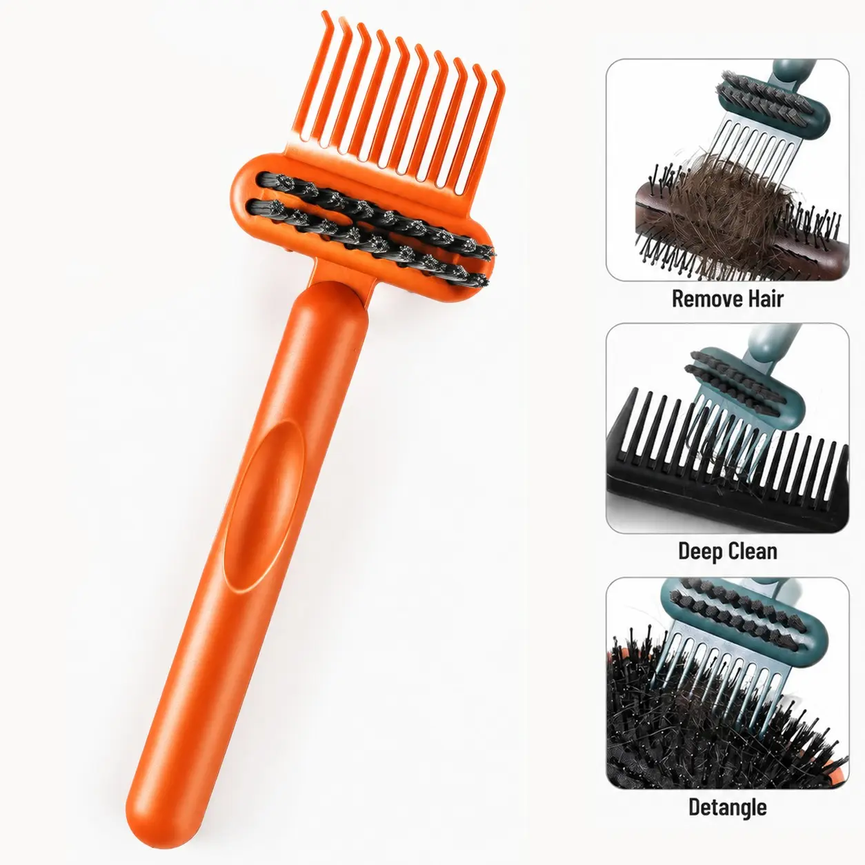 2-in-1 Comb Cleaner Portable Hairbrush Cleaner Effective Comb Brush cleaner Mini Effortless Hair Cleaning Tool for Salon Home Use Women Men Makeup Travel, Hairbrush Cleaner and Rake for Removing Hair and Dust