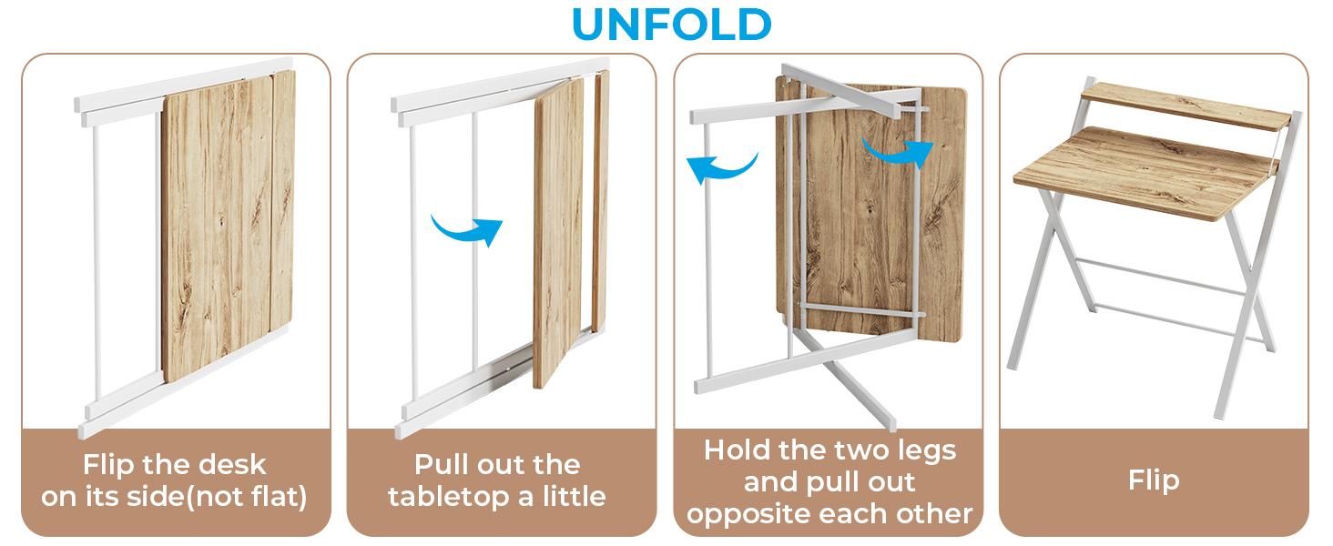 Portable Small Desk No Assembly, 2-Tier Compact Computer Desk with Shelf, Space Saving Foldable Table for Home Office, Bedroom or Apartment, Portable Collapsible Sturdy Laptop Desk, Oak