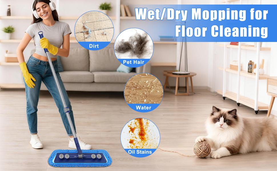 Microfiber Mops for Floor Cleaning - 3 Thickened Washable Pads - Floor Dusters for Hardwood with 55" Adjustable Handle - Wet Dry Dust Mop for Pet Hairs Walls Tile Wood Laminate Home Kitchen