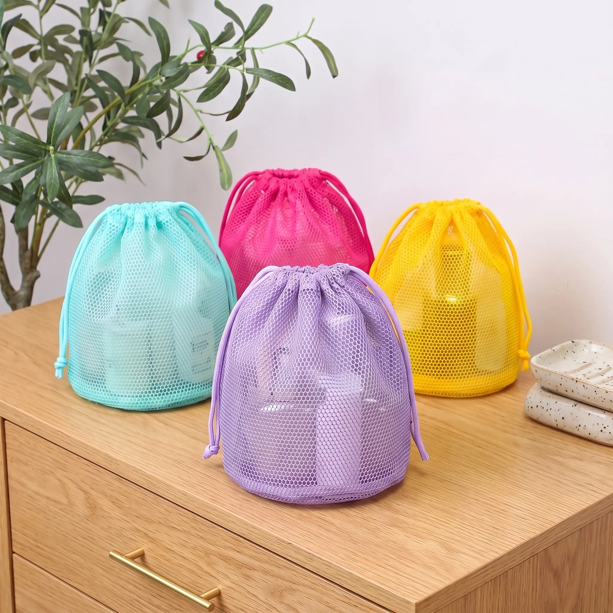 2 pcs Multipurpose Nylon Mesh Drawstring Storage Bag, Portable Travel Outdoor Pouch for Makeup, Electronic Gadgets, Small Daily Essentials-YY1