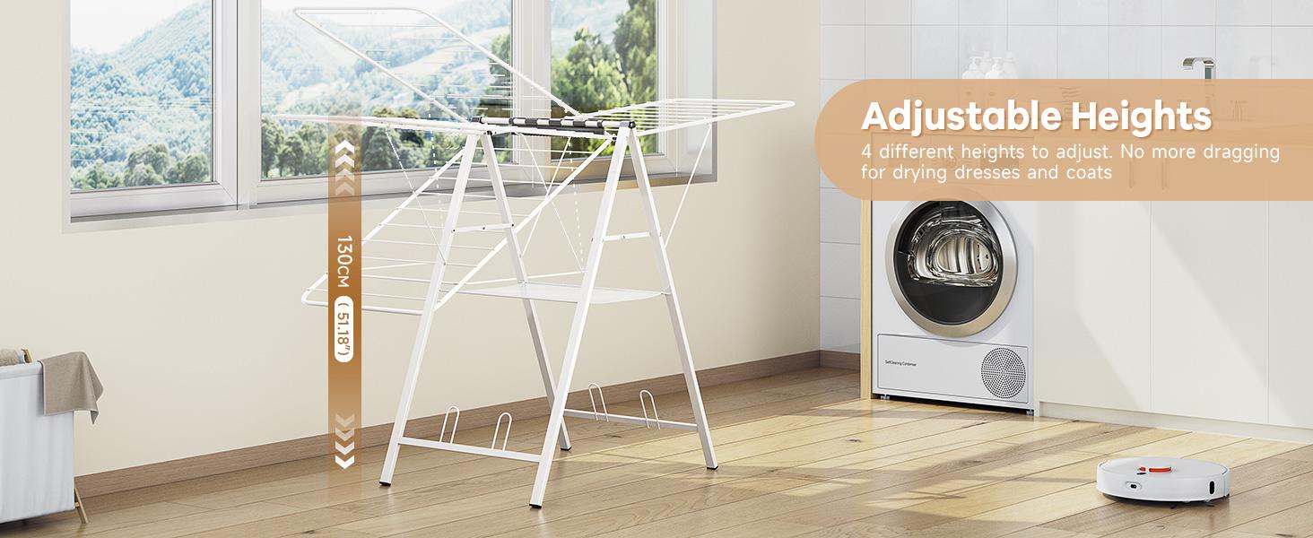 Drying Rack Clothing, Clothes Drying Rack Foldable, Laundry Drying Rack Collapsible for Sweater Indoor, Gullwing Clothes Rack Drying with Rails, White