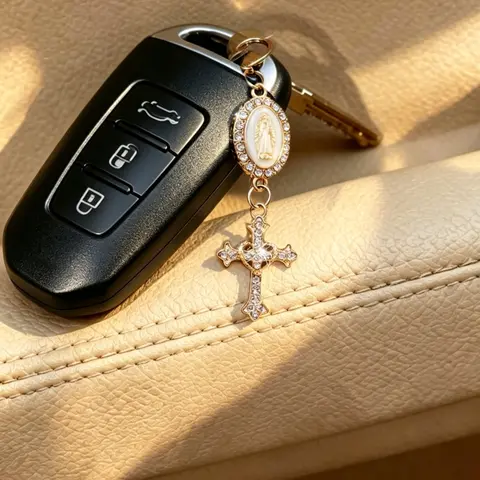 Christian Theme Cross Keychain with Pearl & Diamond Accents, Fashionable Bag Charm, Purse Pendant, Wallet Decoration, Earphone Case Accessory, Stylish Keychain, Keychain Accessories, Keychain For Purse, Keyrings