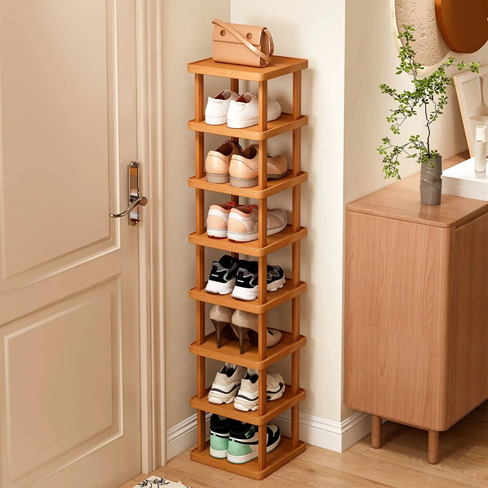 Eco-Friendly Bamboo Standing Shoe Storage Rack - 3/6/9-Layer, Expandable, Foldable, No Installation Required, Compact, Clever Storage, Gift Ready, Indoor Use Home Organizer for Living Room, 3-Layer, Holiday Gifts multi-layer shelf